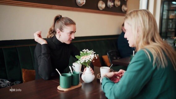 Die Para-Schwimmerinnen Elena Semechin und Kirsten Bruhn sitzen in einem Café. © Screenshot 
