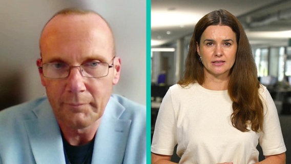 Lars Grabenkamp vom Marburger Bund in Mecklenburg-Vorpommern im Gespräch mit NDR MV Moderatorin Franziska Amler. © Screenshot 
