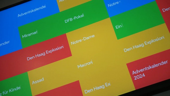 Google-Anfragen sind auf einem Display zu sehen. © Screenshot 