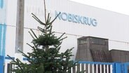 Ein Tannenbaum steht vor dem Gebäude von Nobiskrug. © Screenshot 