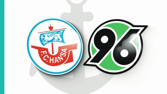 Die Logos der beiden Fußballclubs F.C. Hansa Rostock und Hannover 96. © Screenshot 