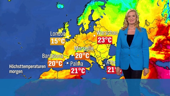 Claudia Kleinert moderiert das Wetter. © Screenshot 