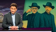 Friedrich Merz und Lars Klingbeil mit Cowboy-Hüten. Daneben Christian Ehring. (extra 3 vom 01.05.2025 im Ersten)
(Bild hat KI-generierte Elemente) © NDR 