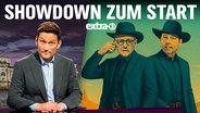 Friedrich Merz und Lars Klingbeil mit Cowboy-Hüten. Daneben Christian Ehring. (extra 3 vom 01.05.2025 im Ersten)
(Bild hat KI-generierte Elemente) © NDR 
