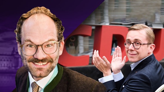 Maxi Schafroth beim CDU-Parteitag. Daneben ein klatschender Philipp Amthor. (extra 3 vom 01.05.2025 im Ersten)
(Bild hat KI-generierte Elemente) © NDR 