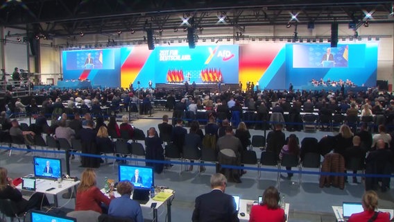 Parteitag der AfD in einer großen Halle. © Screenshot 