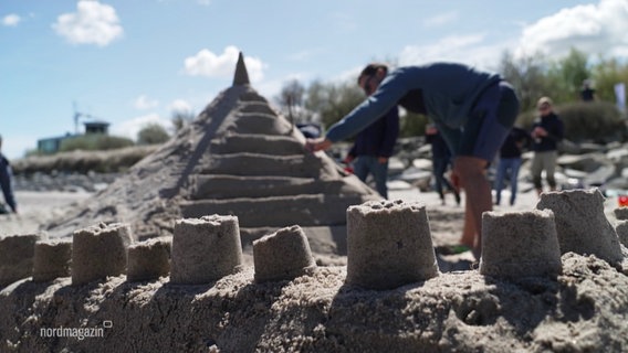 Eltern und Kinder bauen Sandburgen. © Screenshot 