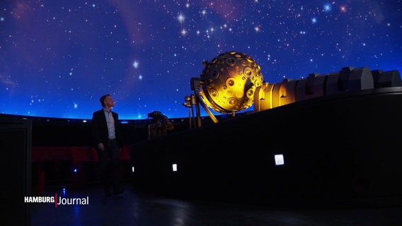 Eine Person steht im Innenraum des Hamburger Planetariums. © Screenshot 