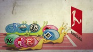 Schnecken mit den Enblemen einiger Vereine kriechen auf ein Schild "Bundesliga" zu. © Screenshot 