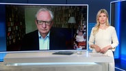Politikwissenschaftler und Publizist Albrecht von Lucke ist NDR Info zugeschaltet und wird von Bibiana Barth interviewt. © Screenshot 