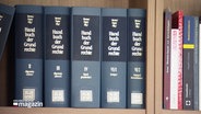 In einem Bücherregal stehen Handbücher der Grundrechte. © Screenshot 