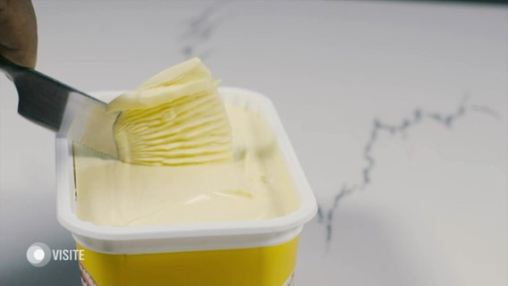 Margarine wird mit einem Messer aus der Packung entnommen. © Screenshot 