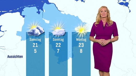 Eine Moderatorin steht vor einer Wettergrafik. © Screenshot 