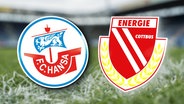 Die Logos der Fußballvereine FC Hansa Rostock und Energie Cottbus. © Screenshot 