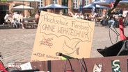 Ein Protestschild gegen Wehrtechnik an der Hochschule Flensburg. © Screenshot 