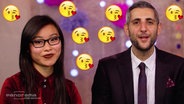 Nhi Lee und Michel Abdollahi, um die beiden fliegen Kuss-Emoticons.  