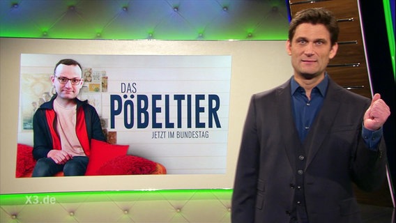 Eine Fotocollage zeigt Jens Spahn mit dem Titel "Das Pöbeltier".  