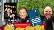 Milliarden Mike und Jürgen Harksen als Comicfiguren.  