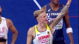 Gregor Traber freut sich über den Einzug in das Final über 110m Hürden bei den European Championships Gregor Traber freut sich über den Einzug in das Final über 110m Hürden bei den European Championships