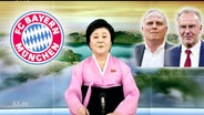 Eine Fotomontage zeigt den FC Bayern in einem Nord-Koreanischen Fernsehkanal.  