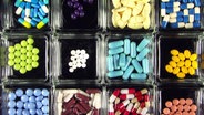 Unterschiedliche Pillen in Kästchen  