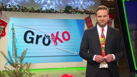 Klaas Butenschön präsentiert Umfragen zur GroKo.  