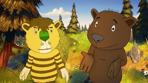 Die Figuren Tiger und Bär im Animationsfilm "Janosch: Komm, wir finden einen Schatz".  