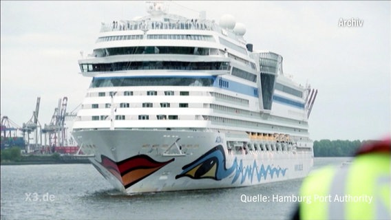 AIDA Kreuzfahrtschiff läuft in den Hamburger Hafen ein.  