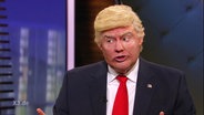 Ein Komiker, der sich als Donald Trump verkleidet hat.  