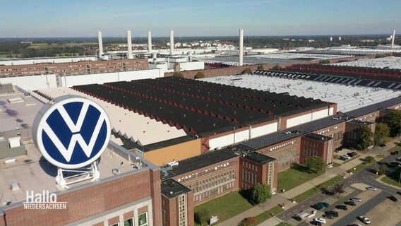 Das VW Werk in Wolfsburg aus der Vogelperspektive.  