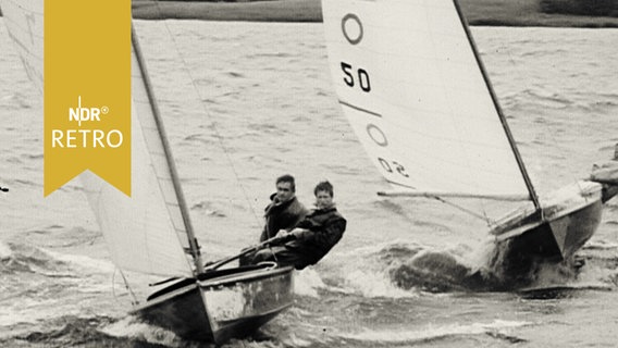 Zwei Jollen bei starkem Wind auf der Schlei (1958)  