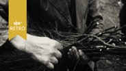 Ein Bündel Reisig wird unterm Arm gehalten (1961, Besenbindertag)  