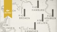 Eine Karte zeigt Senderstandorte (1965)  