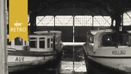 Alsterdampfer "Aue" und "Kollau" in einer Bootshalle (1960)  