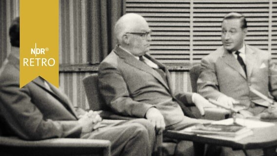 Eugen Kogon, Heinrich Grüber und Peter Herz bei einer Studiodiskussion 1961  
