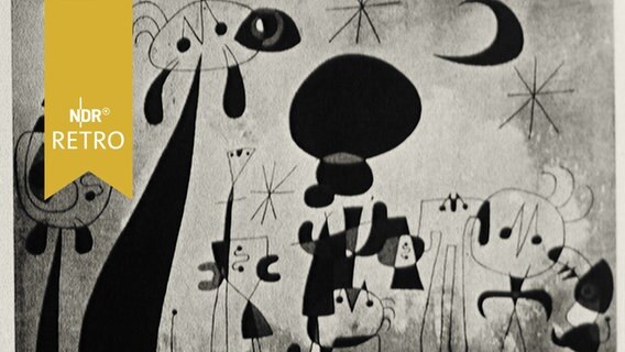 Bild von Miro in einer Teppichausstellung 1961  