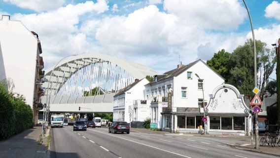 Konzeptzeichnung der geplanten neuen Bogenbrücke an der Stelle der Sternbrücke.  