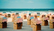 Strandkörbe am Strand, dahinter aufgewühlte See. © jock + scott / Photocase 