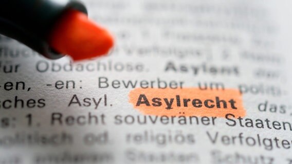 Das Wort Asylrecht steht in einem Fremdwörterlexikon geschrieben © picture alliance / Frank May Foto:  Frank May