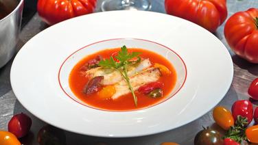 Sea bass is served in tomato sauce from four countries.  © NDR Photo: Florian Kruck