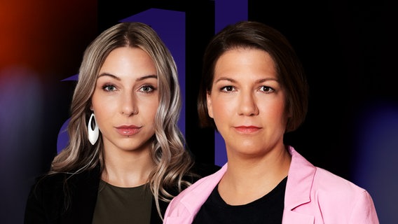 Mara und Katrin Biber vor dem Logo der Sendung deep und deutlich. © NDR | Beba Lindhorst 