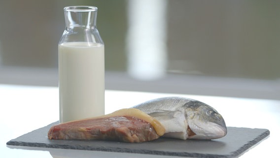 Angerichtet auf einem Tisch: ein Fisch, ein Stück und ein Glas Milch. © NDR 