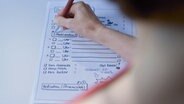Frau füllt einen Tagesplan zum Thema Mahlzeiten aus. © NDR 