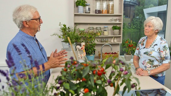 Ernährungs-Doc Jörn Klasen berät seine Patientin Renate R. in der Hausboot-Küche. © NDR/nonfictionplanet 
