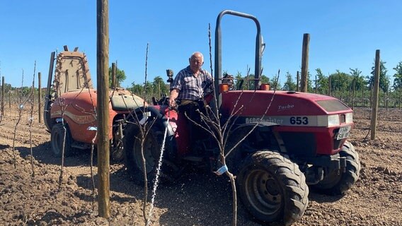 Senior Hans Stehr hilft mit 84 Jahren mit und bewässert Jungpflanzen. © NDR/Katrin Spranger 