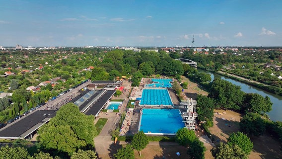 Blick auf mehrere unterschiedlich große Schwimmbecken eines Freibades. © NDR/nonfictionplanet/Julian Ringer, honorarfrei Foto: Julian Ringer