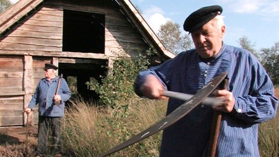 Die Emsländer Moorbauern ernteten den Buchweizen einst mit der Sense - im Emsland Moormuseum wird die mühsame Methode bis heute demonstriert. © NDR/NDR Naturfilm 2010 
