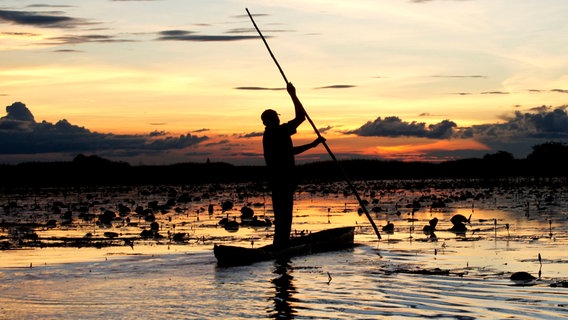 Ein Fischer in den Bangweulusümpfen Sambias auf seinem Weg nach Hause. © NDR/Doclights GmbH/Blue Planet Film 