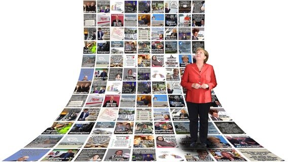 Bundeskanzlerin Merkel vor einer Tapete mit extra 3-Bildbeiträgen  