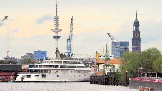 Blick auf den Hamburger Hafen mit Fernsehturm und Michel im Hintergrund © Dieter Bornhövt Foto: Dieter Bornhövt